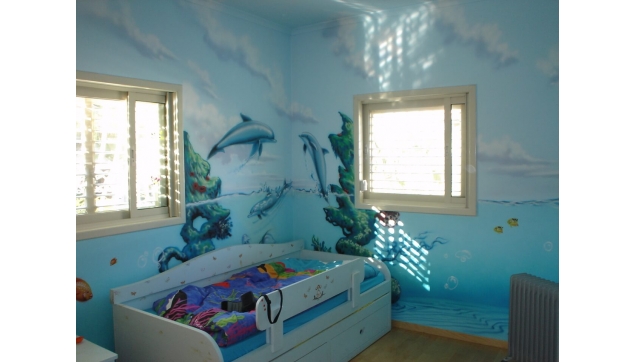 ציור קיר במרפאה חדר דולפינים