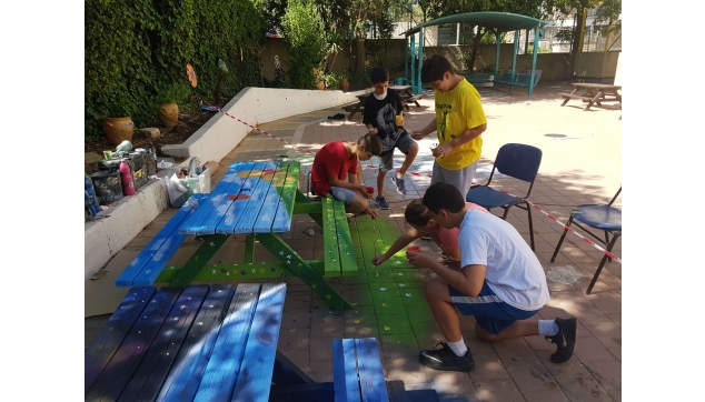 תלמידים מציירים את בית ספרם