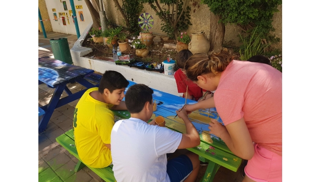 תלמידים מציירים את בית ספרם