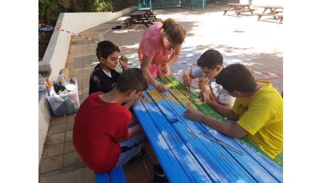 תלמידים מציירים את בית ספרם